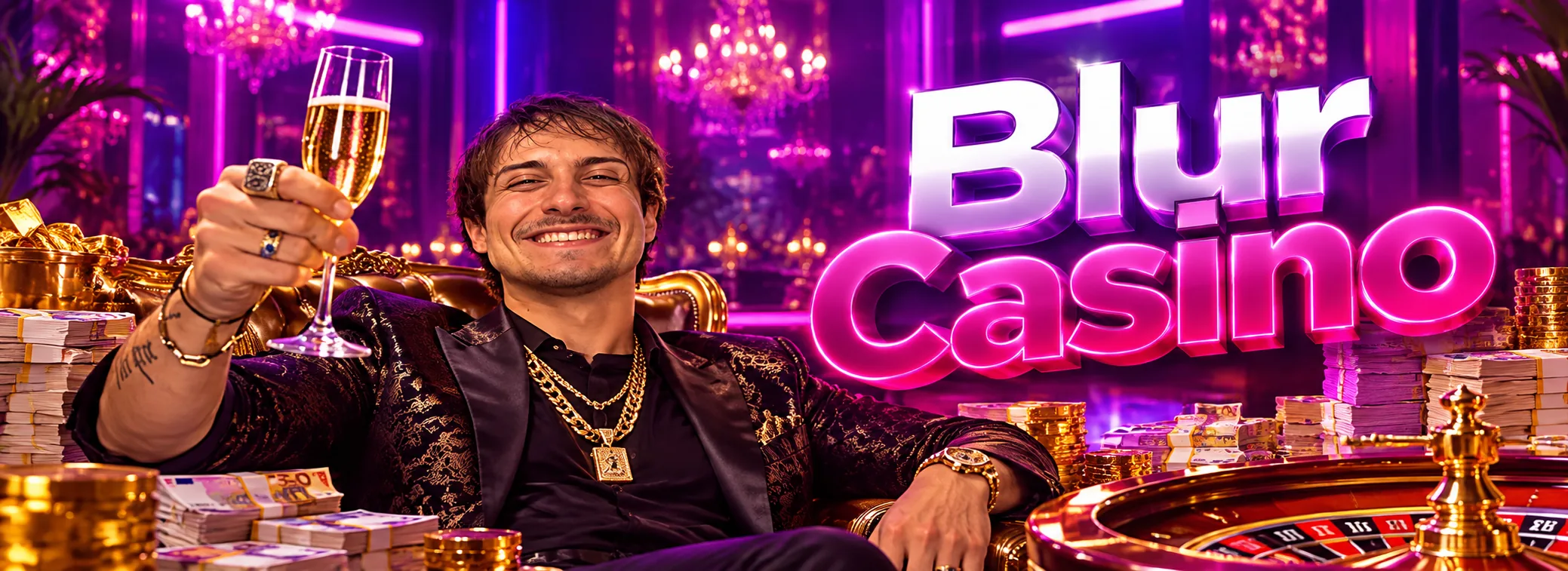 Banner del bonus di benvenuto Blur Casino da 500 € con 200 giri gratis